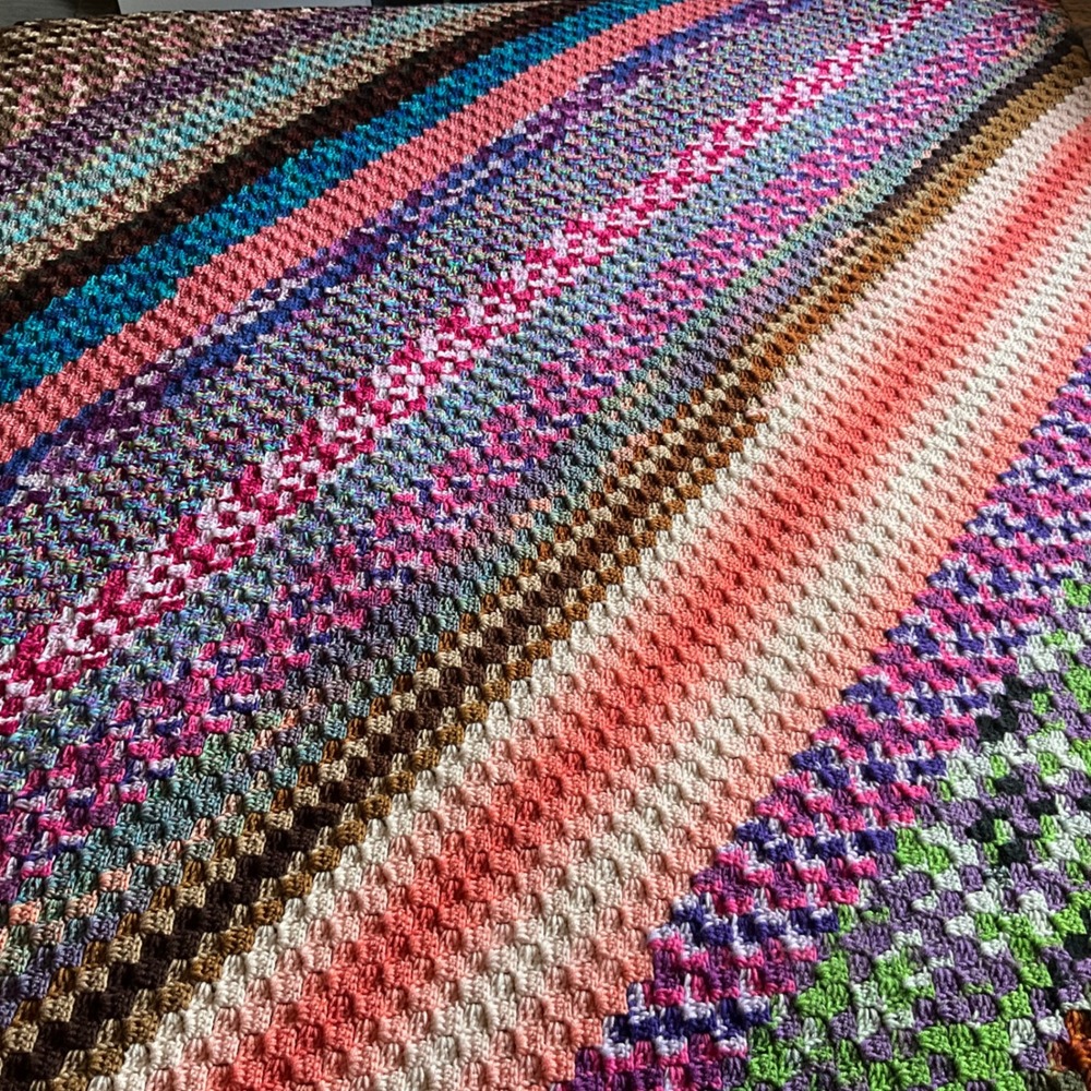 Handmade Crochet Striped Blanket Multi Color‎ Boho Cozy Cottagecore Grannycore